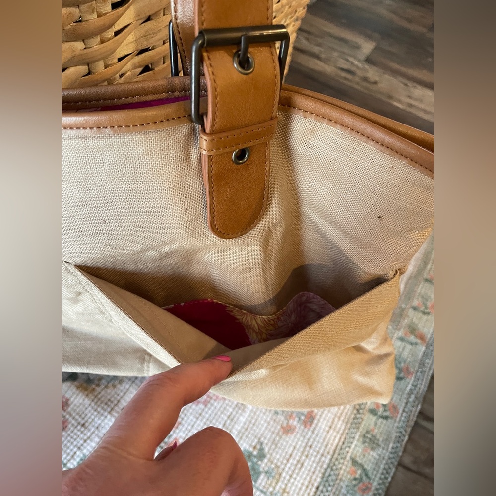 VTG Old Navy Canvas Tote Bag with Brown Leather Straps - Picture 3 of 4